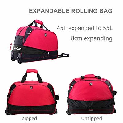 OIWAS Travel Holdall with Wheels Weekend Bag For Women and Men Overnight Bag Small Duffle Expandable Wheeled Sport Bag 45L To 55L Black