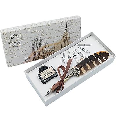 Karhood Feather Quill Pen and Ink Set - Antique Calligraphy Dip Pen with  Ink, 5 Replacement Nibs and Pen Stand Base for Beginners Writing (Black) -  Yahoo Shopping