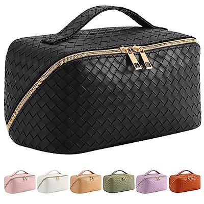 btbfami Travel Makeup Bag,Large Capacity Cosmetic Bags for Women，Portable  PU Leather Waterproof Makeup Organizer Bag With Handle and Divider Flat Lay  Checkered Cosmetic Bag-Square White - Yahoo Shopping