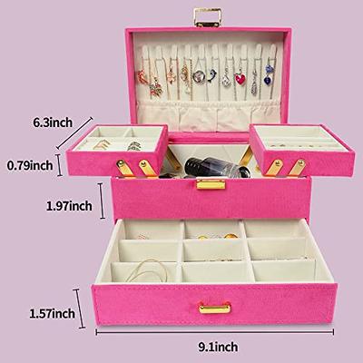 Dajasan Jewelry Box for Women with velvet 3 Layers Large Travel Jewelry  Storage Organizer/ Case for Earring, Ring, Necklace, Bracelets