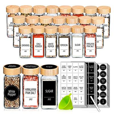 AISIPRIN 24 Pcs Glass Spice Jars with Bamboo Airtight Lids and 398 Labels, 4oz Empty Square Containers Seasoning Storage Bottles - Shaker Lids, Funnel