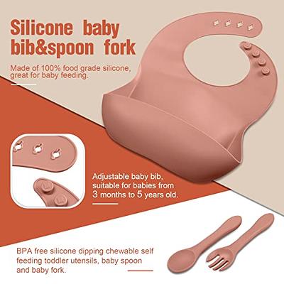 Soft Silicone Baby Feeding Set, Baby Led Weaning Supplies with Adjustable  Bib, Suction Bowl, Suction Divided Plate, Straw Cup, First Stage Spoon &  Fork, , Toddler Infant Self Eating Utensil Set 