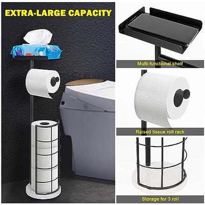 Toilet Paper Holder Stand, Black Metal Pipe Freestanding Bathroom Tissue  Storage, Floor Standing Spare Roll Reserve