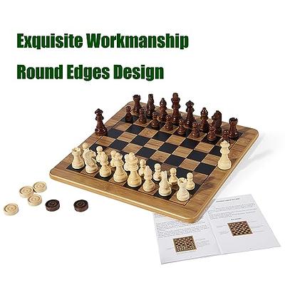 Regal Games - Reversible Wooden Board for Chess, Checkers & Tic-Tac-Toe -  24 Interlocking Wooden Checkers and 32 Standard Chess Pieces - for Age 8 to