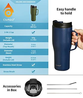 AQUAPHILE 30oz Stainless Steel Insulated Coffee Mug with Handle, Double  Walled Vacuum Travel Cup with Lid & Straw, Reusable Thermal Coffee Cup