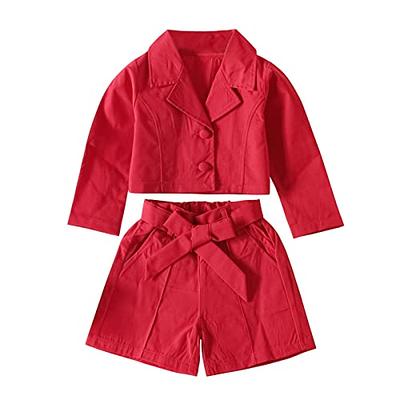 Fir Girl Little Girls Outfits Toddler Kids Baby Girls Long Sleeve Jacket  Coat T Shirt Tops Bow Button Skirts 2PCS Outfits Clothes Set Crop Top