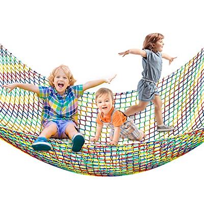 VEVOR Climbing Cargo Net, 14.8 x 10.5 ft Playground Climbing Cargo Net,  Polyester Double Layers Cargo Net Climbing Outdoor w/500lbs Weight  Capacity, Rope Bridge Net for Tree House, Monkey Bar, Rainbow 