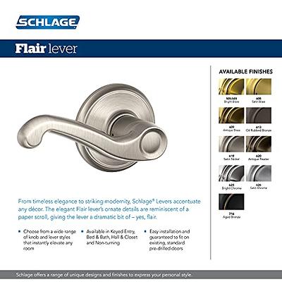 Schlage F40 V ACC 605 Accent Door Lever, Bed & Bath Privacy Lock, Bright  Brass