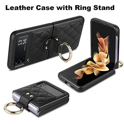 Foluu for Samsung Galaxy Z Flip 4 5G Case, Galaxy Z Flip 4 Leather Case, PU  Leather + Hard PC Shell Ultra Thin Slim Durable Protective Phone Case