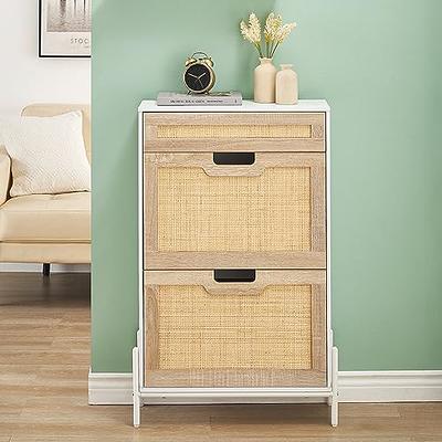 Shoe Cabinet for Entryway Slim， Rattan Shoe Cabinet, Freestanding Shoe Rack  Storage Hanging Cabinet with 3 Rattan Decorative Flip-Flop Drawers, Cabinet  for Entryway, Hallway, Bedroom (Nature) - Yahoo Shopping