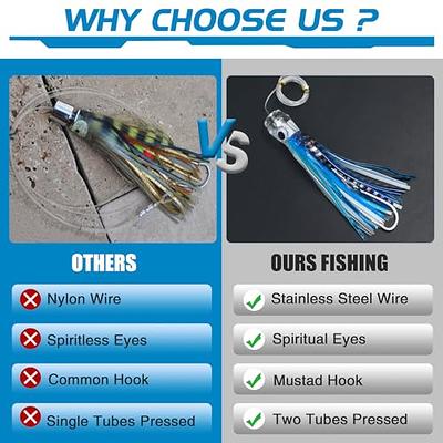 Saltwater Trolling Lures for Marlin Tuna Mahi Dolphin Wahoo Shark Big Game  Fishing Lures Rigged with Leader Stainless Steel Hook Soft Skirts Offshore  Deep Sea Fishing Lures: Buy Online at Best Price