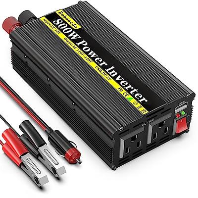 1500W Pure Sine Wave Power Inverter 12V DC to 110V AC Converter with 2 AC  Outlets, USB Port and Bluetooth, 1500 watt Car Inverter for Camping, Truck