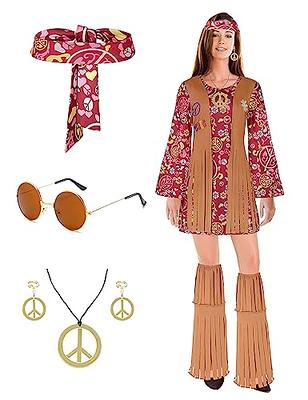 Funtery 6 Pcs Kids 60s 70s Hippie Outfit Hippie Costume Set for