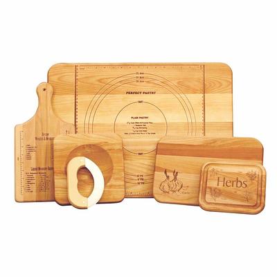 5-Piece 15.75 in. Natural Wood Round Teak Cutting Board Set