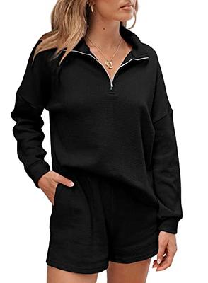 Womens Loungewear Set Long Sleeve 1/4 Zip Pullover and Drawstring