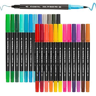 FIXSMITH Dual Brush Marker Pens - 24 Colored Art Markers, Fine