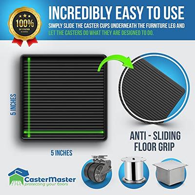 CasterMaster Non Slip Furniture Pads- 2x2 Square Rubber Anti Skid Caster Cups, Leg Coasters- Couch, Chair, Feet, and Bed Stoppers- Anti-Sliding Floor