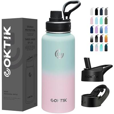 COKTIK 32 oz Sports Water Bottle With Straw,3 Lids, Stainless