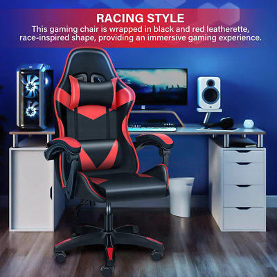 Inbox Zero Adjustable Reclining Ergonomic Swiveling PC & Racing Game Chair with Footrest in Black/Red Inbox Zero
