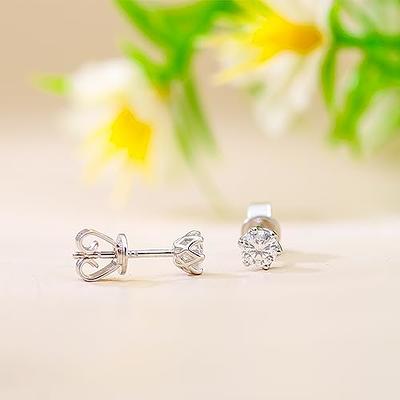 Moissanite Stud Earrings, 0.6ct-2ct DF Color Brilliant Round Cut Lab  Created Diamond Earrings 18K White Gold Plated Silver Friction Back for  Women Men