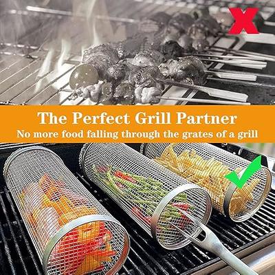 Rolling Grilling Baskets for Outdoor Grill Bbq Net Tube Must Have