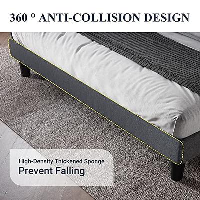 Allewie Full Size Platform Bed Frame with Fabric Upholstered Headboard,  Dark Grey 