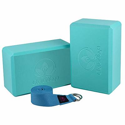 Yoga Blocks and Strap Set - 2 Foam Yoga Blocks 9x6x4 and 1 8ft Yoga Strap  with Metal D Ring for Yoga Pilates and Exercise