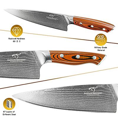 NANFANG BROTHERS Knife Set, 7-Piece Damascus Kitchen Knife Set with Block,  Ergonomic Wooden Handle Knives, Knife Sharpener and Kitchen Shears