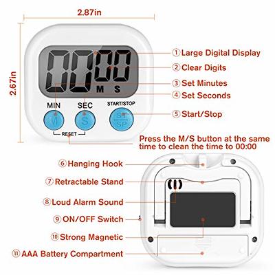 Digital Kitchen Timer for Cooking Big Digits Loud Alarm Magnetic