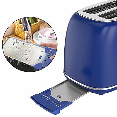 Toaster 2 Slice, Keenstone Stainless Steel Retro Toaster with Timer, Wide  Slot, Defrost/Reheat/Cancel Fuction, Removable Crumb Tray, Blue