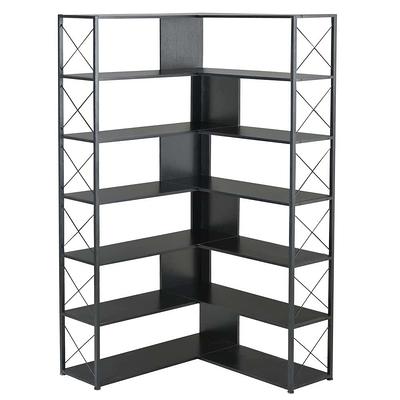 Furinno 57.7 in. Black/Espresso Plastic 5-shelf Corner Bookcase