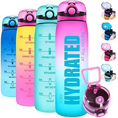 Water Bottle with Straw & Motivational Time Marker, Leakproof BPA Free  ,Ensure You Drink Enough Water Throughout The Day for Fitness and Outdoor