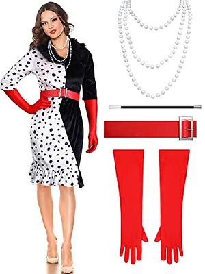 Yaomiao 4 Pcs Adult Halloween Dalmatian Dress Costume with Red