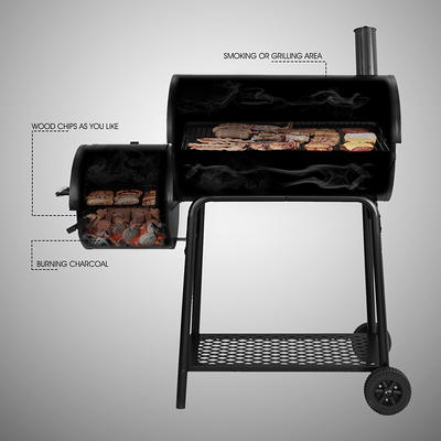 Royal Gourmet Cd1824en 24 Charcoal Grill Outdoor Smoker with Side Tables, Black