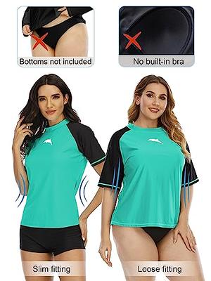 Halcurt Womens Plus Size Short Sleeve Rashguard Loose Fit UPF 50 Swim Shirt