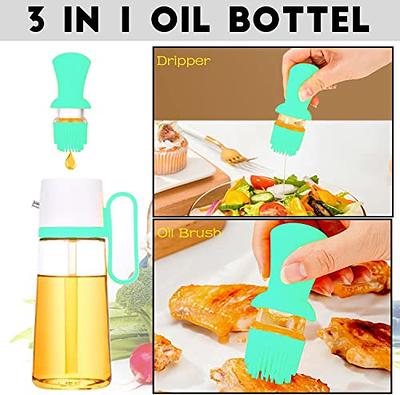 Glass Olive Oil Dispenser with Brush 2 in 1, Silicone Dropper