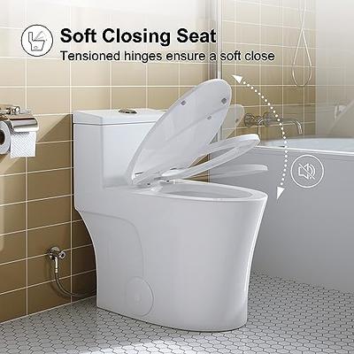 HOROW Modern Small Toilet Nib One Piece Toilet Dual Flush with Soft Closing Seat,Comfortable Seat Height Bathroom Toilets, Size: Medium, White