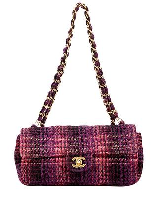 Chanel Limited Edition Pink Quilted Tweed East West Single Flap