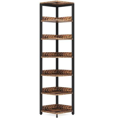 FATORRI Industrial Corner Bookshelf, 5 Tier Tall Corner Bookcase, Wood and Metal