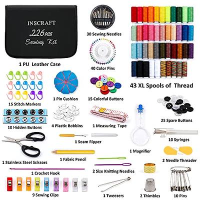 Large Sewing KIT, 226 PCS Premium Sewing Supplies with 43 XL Thread Spools,  Leather Case, Scissors, Thread, Needles and Accessories, Sewing Repair Set