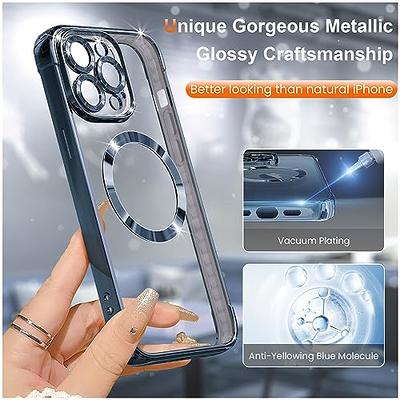 Stylish Magnetic Case for Apple iPhone 15 Plus Women Girls, Luxury Plating  Cute Love Heart Soft Back Cover Full Camera Lens Protection MagSafe Phone Case  iPhone 15 Plus - Blue 