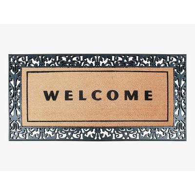 A1 Home Collections A1HC Beige 18 in. x 30 in. Natural Coir Heavy Duty PVC Backing Outdoor Monogrammed x Door Mat