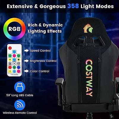 COSTWAY Gaming Chair with RGB LED Lights, Ergonomic Video Game