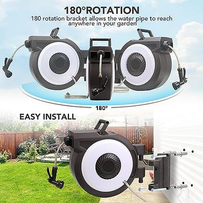 IDEALHOUSE Retractable Garden Hose Reel, 1/2 in x 130 ft Wall-mounted Hose  Reel, with 9- Function Sprayer Nozzle, Any Length Lock/180° Swivel  Bracket/Automatic Rewind/Slow Return System/Easy Watering - Yahoo Shopping