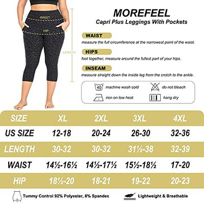 MOREFEEL Capri Plus Size Leggings for Women with Pockets-Stretchy XL-4XL  Tummy Control High Waist Workout Black Yoga Pants