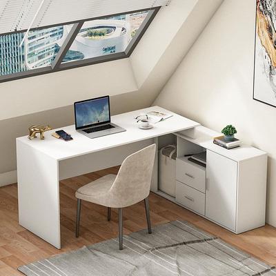 FUFU&GAGA 55.1 in. W x 43.3 in. H White MDF Computer Desk with a