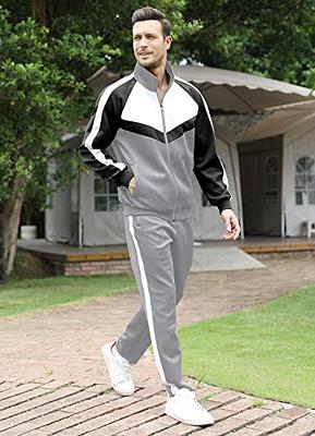 Classic Color Block Men's Athletic 2Pcs Tracksuit Set Casual Full-Zip  Sweatsuits Long Sleeve Hoodie And Jogging Pants Set For Gym Workout Running