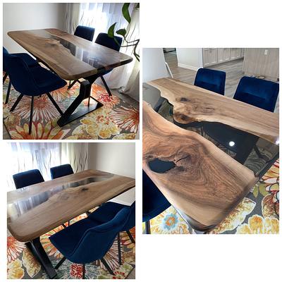 Custom Epoxy Resin River Table, Solid Walnut Wood Dining Table