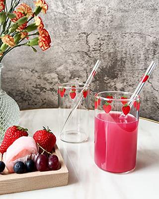 Strawberry Glass Cup with Straw Lovely Strawberry Cup Glass Tumbler with  Straw for Juice Water Milk Coffee Tea 