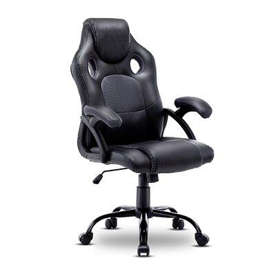 Inbox Zero Adjustable Reclining Ergonomic Swiveling PC & Racing Game Chair with Footrest in Black/Red Inbox Zero